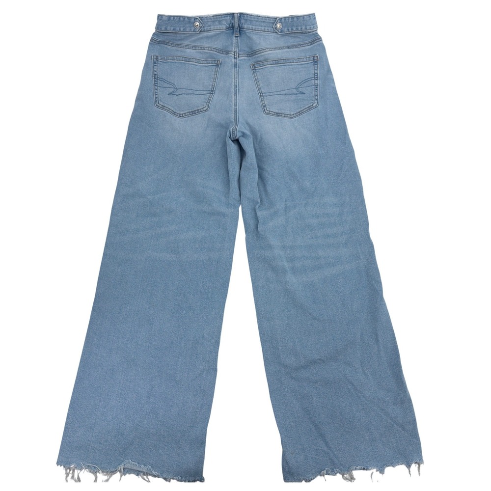 American Eagle Baggy Wide Leg Jeans Womens 10 Blue Super High Rise Raw Hem - Picture 2 of 9